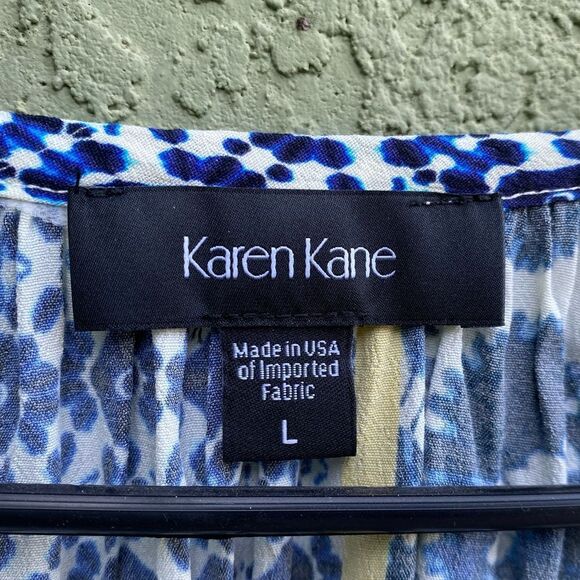 NWT KAREN KANE Blue/Yellow/White Riviera Boho Peasant 100% Cotton Top Large - Picture 4 of 13